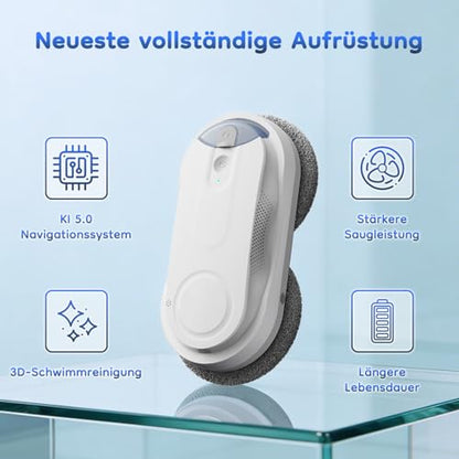 Obito X3 Window Cleaning Robot, Dual Nozzles with Ultrasonic Spray, 5.0 AI Path Planning, Max 3200Pa & Steady-Climbing System, Automatic Edge Detection, Robot Window Cleaner Inside/Outside, White - color: White