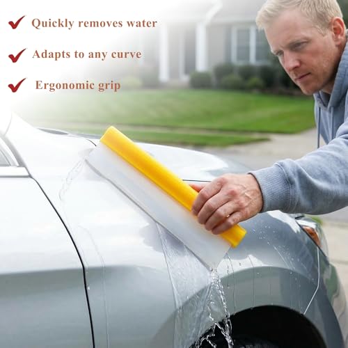 Car Squeegee,12 inch Silicone Automotive Water Wiper for Drying,Flexible Auto T-Bar Water Blade for car, Windshield, Glass, Window, Bathroom(Yellow) - color: Yellow