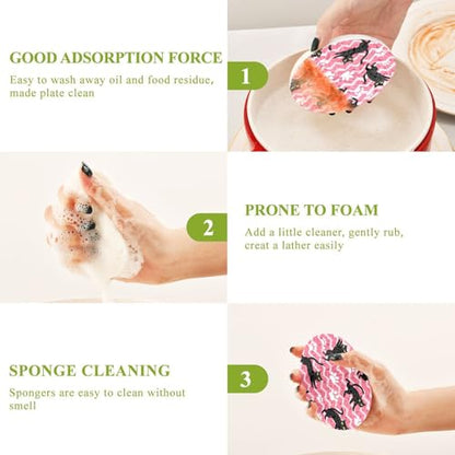 Black Cats with Pink Chevron Dish Scrub Sponges Kitchen Non Scratch Reusable Compressed Cellulose Sponge Hanging for Household Cleaning Washing Dishes Pots and Pans 3 Pack - color: Pattern14