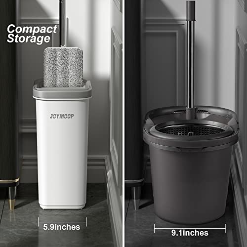 JOYMOOP Flat Mop System, Microfiber Mop and Bucket Set, White, Hands-Free Floor Cleaning System with Wringer, Wet and Dry Use, 60" Handle, Includes 4 Reusable Pads - size: Middle Bucket #13 + 60" Flat Mop + 4 Pads