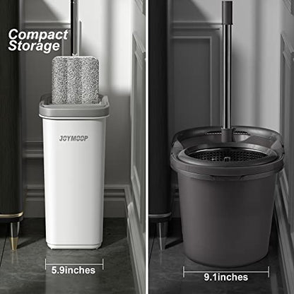 JOYMOOP Flat Mop System, Microfiber Mop and Bucket Set, White, Hands-Free Floor Cleaning System with Wringer, Wet and Dry Use, 60" Handle, Includes 4 Reusable Pads - size: Middle Bucket #13 + 60" Flat Mop + 4 Pads
