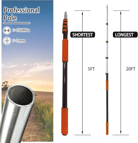 SISUPASSIE Telescoping Extension Pole, Reach to 26FT Telescoping Pole Multi-Purpose 5-20FT Lightweight, Sturdy with Universal Twist-on Metal Tip Extendable for Dusting Painting Window Cleaning - size: 20FT