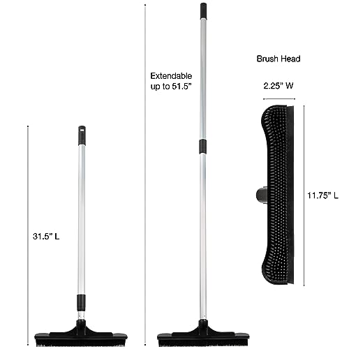 ForPro Extendable Salon Broom, Non-Scratch Rubber Bristles, Aluminum Handle Adjustable to 51.5”, Ideal for Pet Hair, Lint, Dust, Dirt, Black