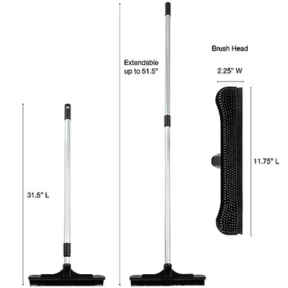 ForPro Extendable Salon Broom, Non-Scratch Rubber Bristles, Aluminum Handle Adjustable to 51.5”, Ideal for Pet Hair, Lint, Dust, Dirt, Black
