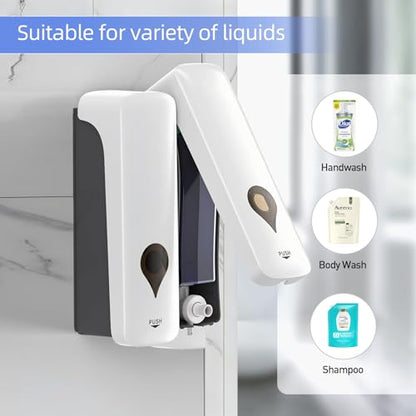Shower Soap Dispenser 2 Chamber No Drill Shampoo and Conditioner Dispenser Set for Bathroom Kitchen Wall Mounted with Refillabl Pump Bottle Body Wash Bath Container Hotel Elegant White 2x300ml - color: White 2-pack