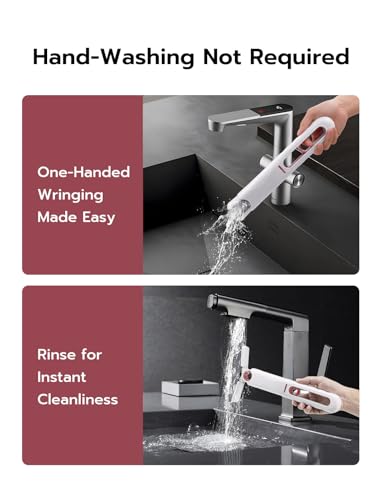 Mcbazel Portable Mini Cleaning Mop, Mini Sponge Mop, Wet and Dry Use Cleaning System, Mini Mop for Bathroom, Kitchen, Desktop, Glass, Living Room, Car (2 Sponge Head + 1 Squeeze Handle)