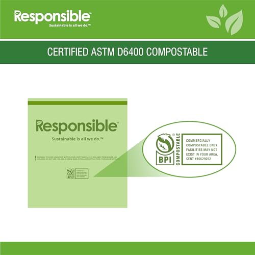 Responsible Products Kitchen Bin Liners, Certified Compostable, Heavy Duty Multipurpose Food Scrap Bags, Made from Compostable Materials (13 Gallon Drawstring, 13 Gallon (100 Count)) - size: 13 Gallon (100 Count), style: 13 Gallon Drawstring