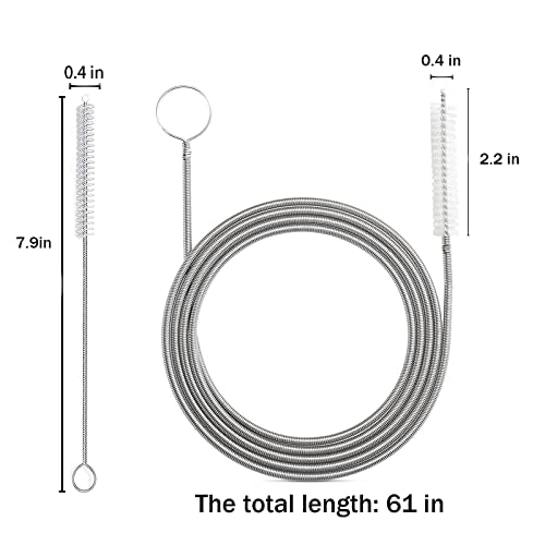 ICEYLI 61 Inch Long Drain Brush Hose Flexible Feeding Tube and Pipe Cleaning Brush with 2 PCS 7.9 Inch Straw Brush