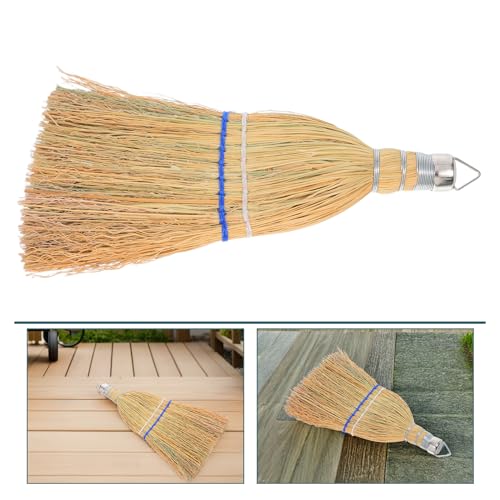 IMIKEYA Heavy Duty Outdoor Whisk Broom with Hanging Loop, Straw Cleaning Brush for Courtyard and Garage Sweeping, Portable Handheld Patio Sweeper for Leaves and Debris Removal
