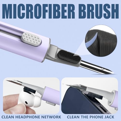 【1 Pack】 Cleaner Kit for Airpods 4 Case,Cleaning Kit Pen Shape with Soft Brush Flocking Sponge Tool for Bluetooth Earphones Headphones Charging Case,Phone,Camera and Computer(Purple) - color: B8-Purple