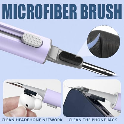 【1 Pack】 Cleaner Kit for Airpods 4 Case,Cleaning Kit Pen Shape with Soft Brush Flocking Sponge Tool for Bluetooth Earphones Headphones Charging Case,Phone,Camera and Computer(Purple) - color: B8-Purple