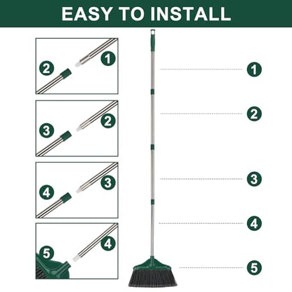 Broom Outdoor Indoor Commercial Broom with 50 inches Long Handle,Perfect for Home Courtyard Garage Kitchen Office Lobby Room Floor(Black)