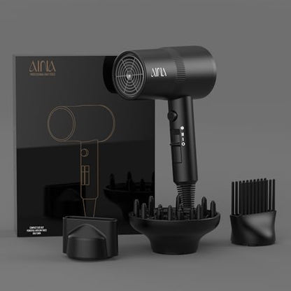 AINA Hair Dryer with Diffuser, Comb | Blow Dryer for Women Compact Travel Professional Ionic Blow Dry | Cold Shot Button 110V/ALCI (Vader Black) - color: Vader Black, size: 4 Piece