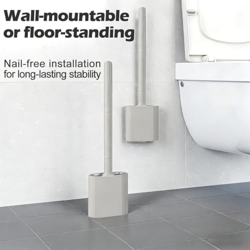 Silicone Toilet Brush Set, Wall Mounted Holder, Anti-Drip Design, Non-Slip Handle, Flexible Bristles for Easy Cleaning, Suitable for Various Usage Scenario (White) - color: White