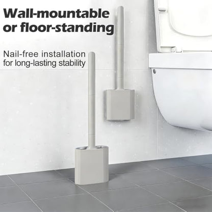 Silicone Toilet Brush Set, Wall Mounted Holder, Anti-Drip Design, Non-Slip Handle, Flexible Bristles for Easy Cleaning, Suitable for Various Usage Scenario (White) - color: White