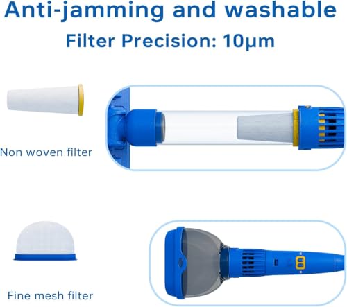 Cordless Pool Vacuum with Strong Suction, Rechargeable Handheld Pool Vacuum Cleaner for Above Ground Pool,Spas, Hot Tub,and Pond with 60 Mins Working Time