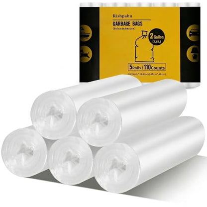 110Counts Small Trash Bags 2 Gallon, Flexible & Durable Small Garbage Bags, Unscented & Easy Tearing 2 Gallon Trash Bag for Kitchen, Bathroom, Bedroom, Office, Transparent - style: 2 Gallon Transparent 110 Counts