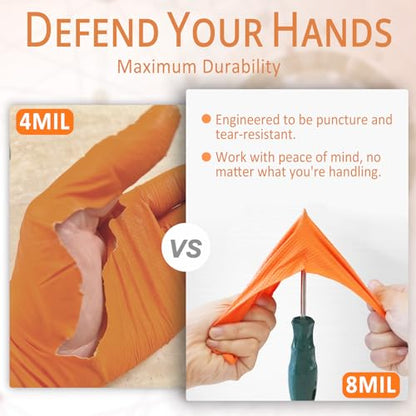 PROMEDIX P Heavy Duty Nitrile Gloves with Diamond Texture 8 Mil Latex Free Powder Free Industrial Disposable Glove - color: Orange, size: Large