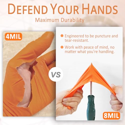 PROMEDIX P Heavy Duty Nitrile Gloves with Diamond Texture 8 Mil Latex Free Powder Free Industrial Disposable Glove - color: Orange, size: X-Large