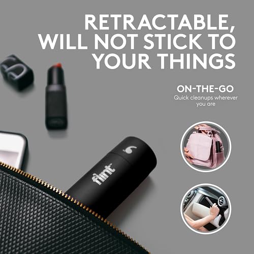 Flint Classic Black Retractable Mini Lint Roller with 90 Extra Sticky Sheets, Small and Portable Lint Roller, Ideal Pet Hair Remover, Travel Lint Rollers for pet Hair Extra Sticky - color: Black