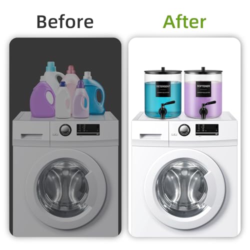 Glass Laundry Detergent Dispenser, 128 oz / 3.5L Fabric Softener Dispenser for Laundry Room Organization, Detergent Holder with 304 Spigot, Glass Soap Container (Black)