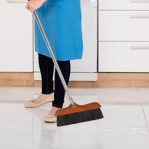 VALICLUD Wood Handle Soft Bristle Broom with Long Stainless Steel Handle, Anti-Static Floor Cleaning Tool for Indoor Household Sweeping and Dust Removal