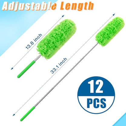 Tanlade 12 Pcs Microfiber Feather Duster for Cleaning 13-31 Inch Extendable Cobweb Dusters Ceiling Fan Duster Washable Bendable Tool for Office Car Window Furniture (Green) - color: Green