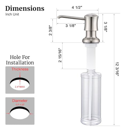 Soap Dispenser for Kitchen Sink Brushed Nickel, Built-in and Refill-from-Top Design with Liquid Hand & Dish Soap Bottle - color: Brushed Nickel, size: with Bottle