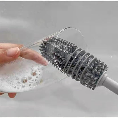 Silicone Bottle Brush 3pcs, Long Handle Bottle Cleaner, 13" Bottle Cleaning Brush for Flasks, Vacuum Sports Bottles, Vases and Glassware (Grey)