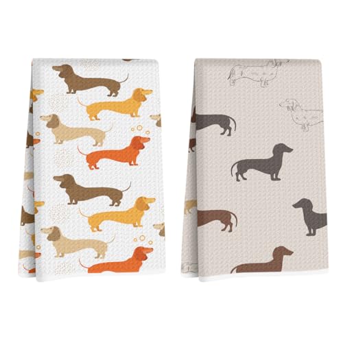 2Pcs Dachshund Gifts Decorative Kitchen Towels,Dachshund Decor Hand Towel Tea Towels for Kitchen Bathroom, Dachshun Gifts for Women, Weiner Dog Decor for College Dorm Bathroom, 14x24inch - color: Dachshund Decor