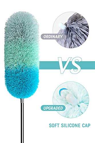 BOOMJOY Microfiber Feather Duster with 100 inches Extension Pole, Dusters for Cleaning High Ceiling, Fan, Blinds, Furniture - color: Green