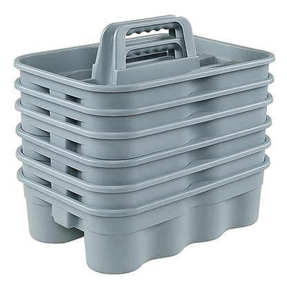 6-Pack Plastic Cleaning Storage Caddy, Gray | Cleaning Supply Carry Caddy