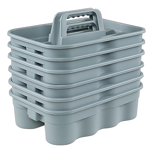 6-Pack Plastic Cleaning Storage Caddy, Gray | Cleaning Supply Carry Caddy