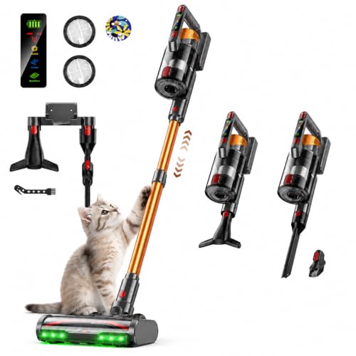 TechRise Cordless Vacuum Cleaner,55Kpa 650W 70-Min Stick Vacuum with LED Display,Anti-Tangle Brush & 8-in-1 Filter,Handheld Convertible,Multiple Charging,Vacuum Cleaners for Home/Pet Hair/Carpet/Floor