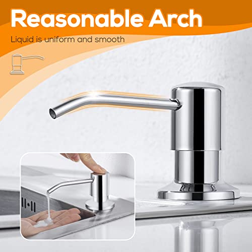 Built in Soap Dispenser for Kitchen Sink Chrome Stainless Steel Pump Head, Counter Soap Dispenser Refill from Top with 17 Ounce PE Bottle - color: Chrome