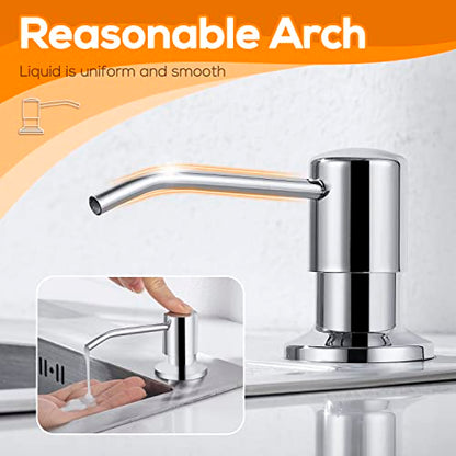 Built in Soap Dispenser for Kitchen Sink Chrome Stainless Steel Pump Head, Counter Soap Dispenser Refill from Top with 17 Ounce PE Bottle - color: Chrome