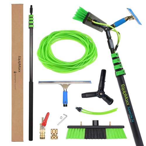 24 Feet Reach Solar Panel Cleaning Brush & Pole Kit Window Cleaner Solar Panel Cleaning System Washing Tool Professional Solution: Scrubber Brush & Spray Washer Water Fed Pole w/Squeegee - size: 24 FT