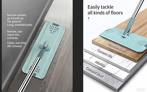 Dust Mop，Flat Mop with 4 Pads, Sponge mops for Floor Cleaning,Hardwood,Tile,Marble,Wall Surface