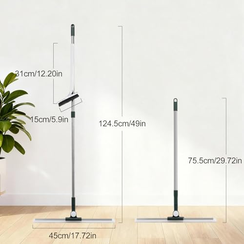 29"-49" Telescopic Pole Floor Squeegee for Concrete Floor, 17.7" Wide Heavy-Duty Squeegee with Detachable Stiff Brush, Large Squeegee Broom for Tile Floor, Garage, Swimming Pool, Bathroom - size: 17.7" wide