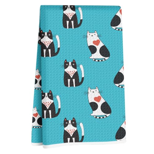 Cute Cats Waffle Kitchen Towel - Quick Dry Microfiber Sustainable Dish Towels - Ultra Absorbent Reusable Cleaning Tea Towels for Bathroom Kitchen - Lightweight Hand Towel, 24x14 Inch, Cuddly Cats - color: Cute Cat