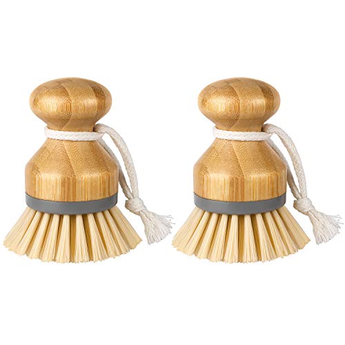 MR.SIGA Bamboo Palm Brush, Scrub Brush for Dishes Pots Pans Kitchen Sink Cleaning, Pack of 2 - color: Natural