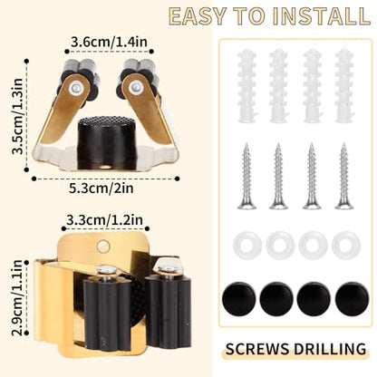 4pcs Anti-Slip Broom and Mop Holder,Wall Mounted Utility Rack with Screws,Stainless Steel Heavy Duty Mop and Broom Hanger,Space-Saving for Kitchen,Home,Bathroom,Garden,Garage Storage.Gold