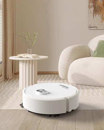 Smart Floor Vacuum Robot, Strong Suction Quiet Slim Sweep Mop, Robot Vacuum for Pet Hair Hard Floor & Low-Pile Carpet Home Cleaning, No Battery Included (3 AA 1.5V Batteries Required), White - color: White