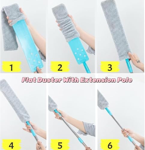 Flat Duster for Household Appliances – Dusting Cloth with Extension Pole, Telescopic Gap Duster, Bendable Dust Mop for Cleaning Under Tight Spaces, 37.4"x2.95"x1.18" (Telescopic 51.18in) - color: Telescopic 51.18in