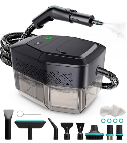 Steam Cleaner, 3-Level Adjustable Handle, 15s Heat-Up, Steamer for Cleaning With 1.8L Large Tank, Dry Burn Protection, Handheld Steam Cleaner for Home, Bathrooms, Tile,Grout,Car with 12pcs Accessories - color: Black