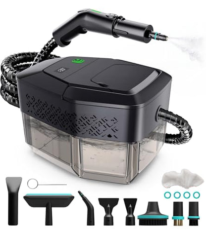 Steam Cleaner, 3-Level Adjustable Handle, 15s Heat-Up, Steamer for Cleaning With 1.8L Large Tank, Dry Burn Protection, Handheld Steam Cleaner for Home, Bathrooms, Tile,Grout,Car with 12pcs Accessories - color: Black