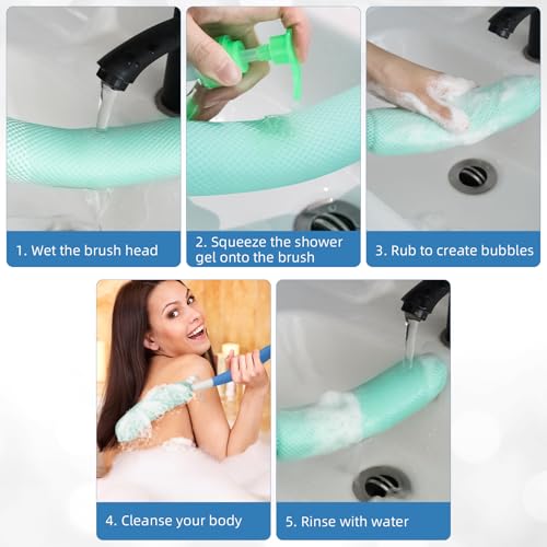 Shower Back Brush with Long Handle, 15.35" Body Brush, Long Back Scrubber for Men Women, Long Handled Sponge Body Exfoliator, Loofah Back Scrubber for Aid Bathing（Black） - size: Black+White Handle