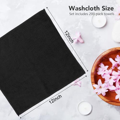 Orighty Washcloths Bulk, 200 Pack Highly Absorbent & Soft Feel Microfiber Face Towels, Multi-Purpose Wash Cloths & Hand Towels for Bathroom, Hotel, Spa, and Gym, 12x12 Inch, Black - color: Black