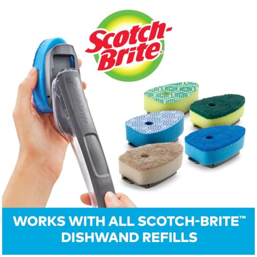 Scotch-Brite Advanced Soap Control Non-Scratch Dishwand Kit, 1 Dish Wand & 5 Sponge Refills, Prevents Soap from Leaking, Leak-Free Guarantee, Best for Nonstick Pots and Pans, Glass, Tubs, & Showers