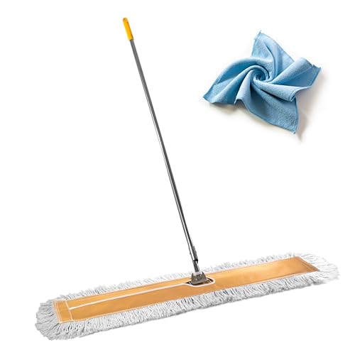 Commercial Dust Mop 48 Inch - Industrial Floor Dust Mop with Aluminum Handle - Reusable Washable Cotton Mop Head for Hardwood Tile Laminate Vinyl Floors - Dry Mop for Janitorial Cleaning